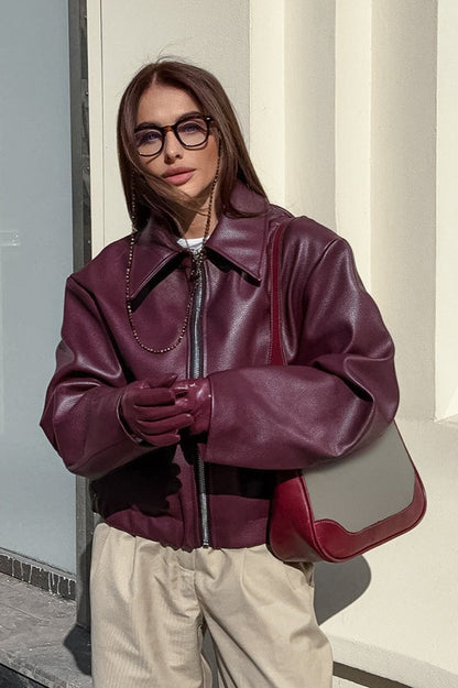 Retro Moto Burgundy Matte Leather Jacket