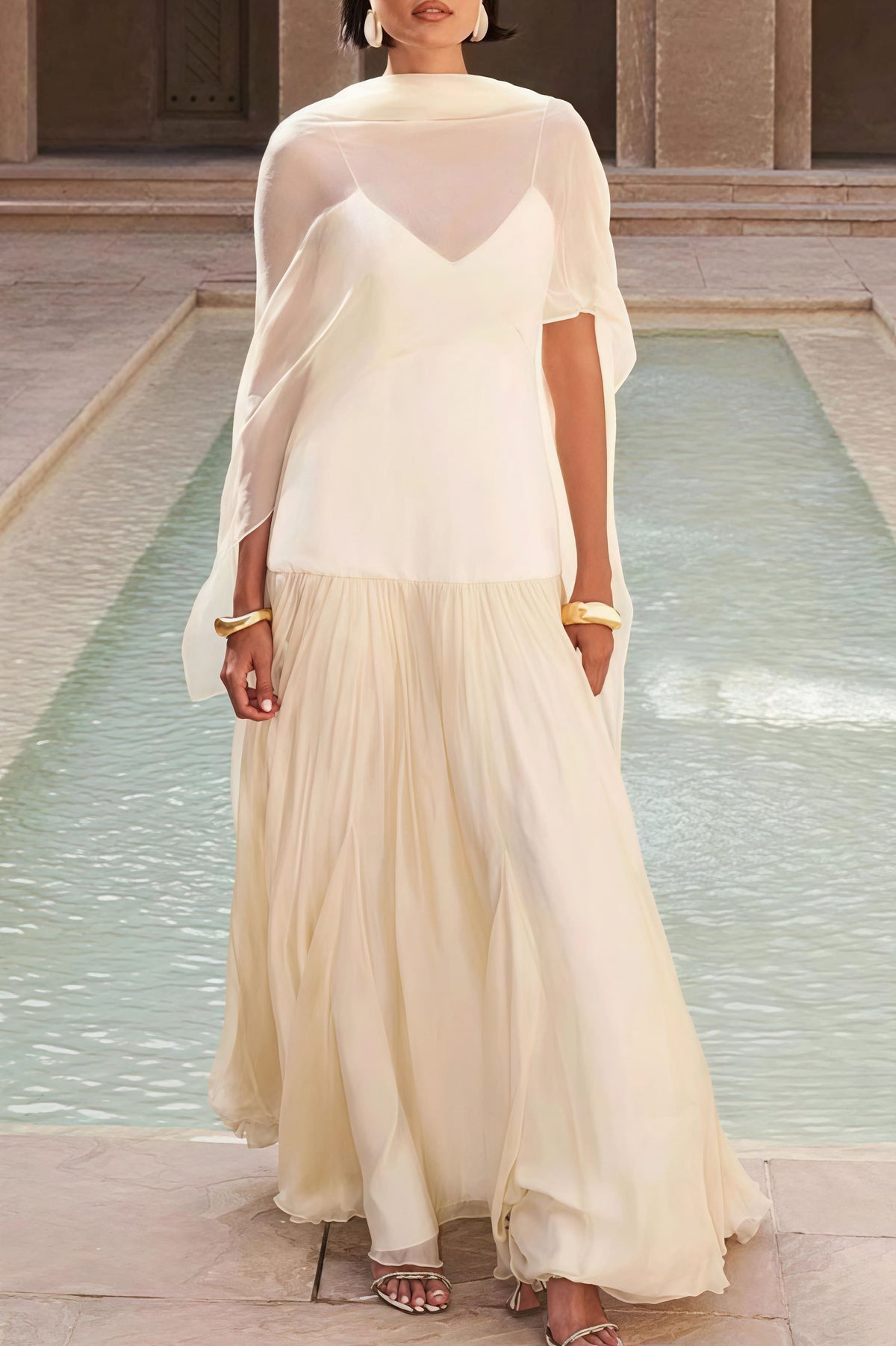Elegant Solid Flowy Chiffon Cami Maxi Dress