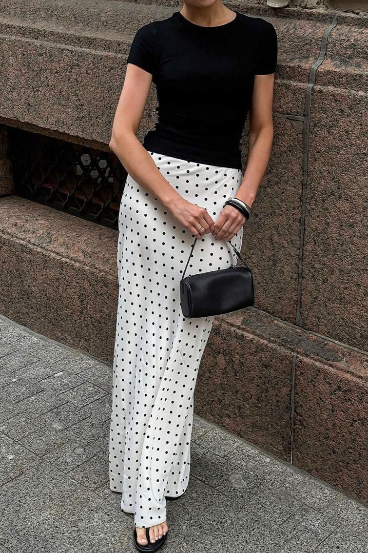 Polka-Dot Lace-Trim Maxi Skirt