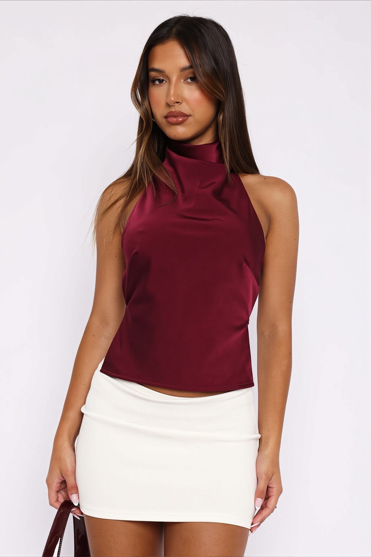 Mock Neck Fitted Halter Crop Top
