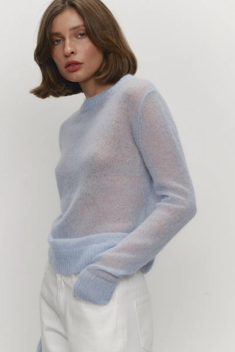 Sheer Pastel Round Neck Knit Top