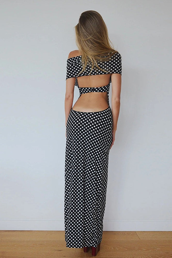 Black Polka Dot Halter Neck Bodycon Maxi Dress