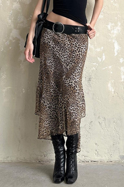 Vintage Leopard Print Low Waist Bodycon Skirt