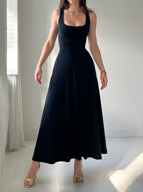 Scoop Neck Wide Strap Fit and Flare Maxi Dress