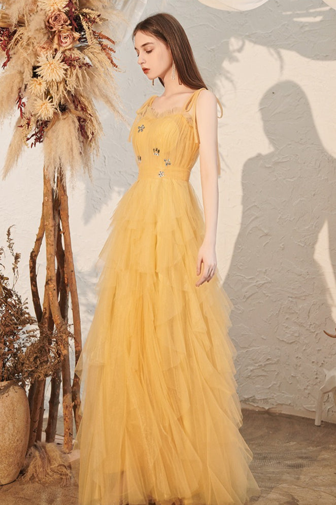 Yellow Spaghetti Strap Ruched Bodycon Mini Dress