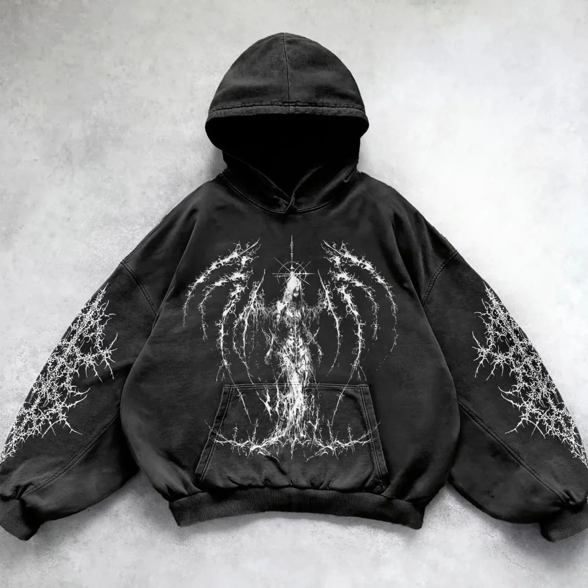Oversized Gothic Print Hoodie