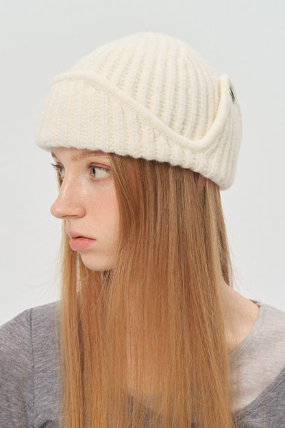 Solid Wool Blend Irregular Button Knitted Hat
