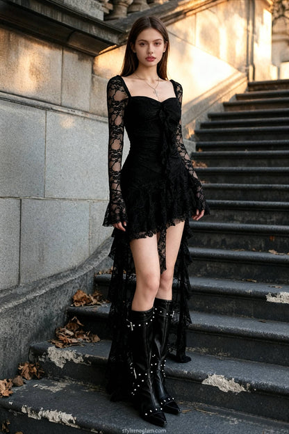 Goth Lace Mullet Mini Dress