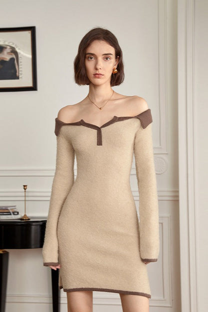 Cozy Slouchy Off Shoulder Knit Bodycon Sweater Dress