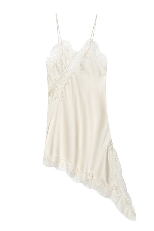Spaghetti Strap Lace V Neck Irregular Hem Mini Dress