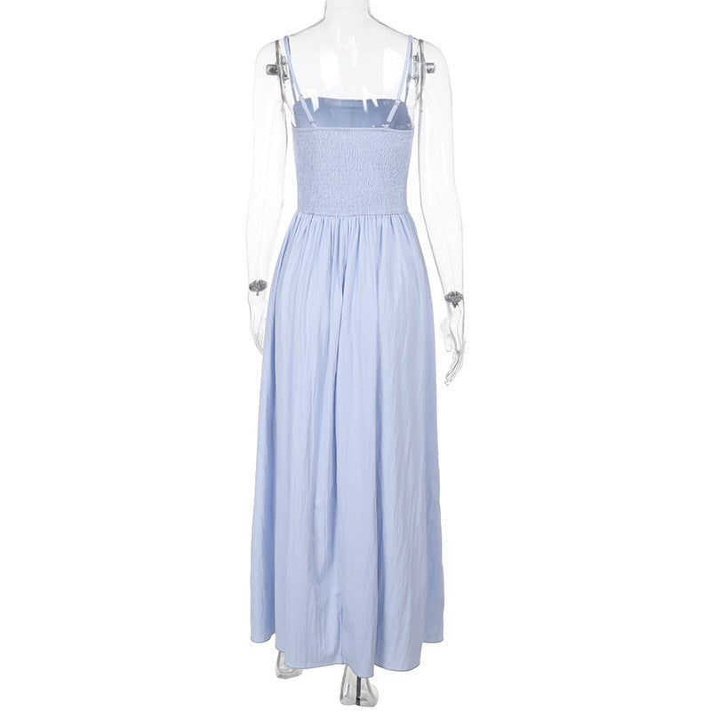 Spaghetti Strap Ruched Bust Corset Bodice A Line Maxi Dress