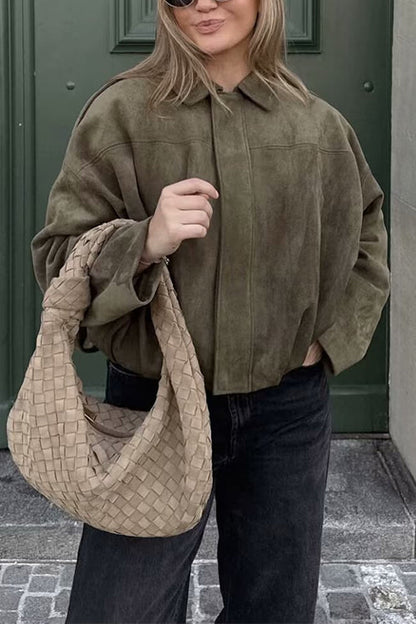 Lapel Zip Up Trendy Bomber Jacket