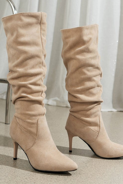 Faux Suede Pointed Toe Stiletto Heel High Boots
