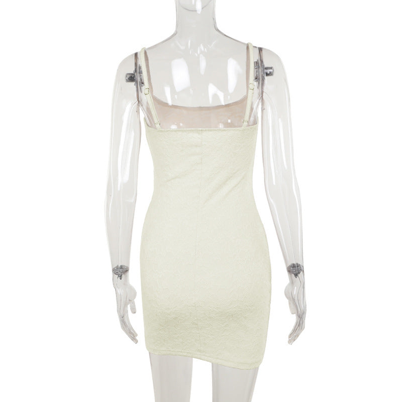 Scoop Neck Tie Shoulder Floral Lace Bodycon Mini Dress