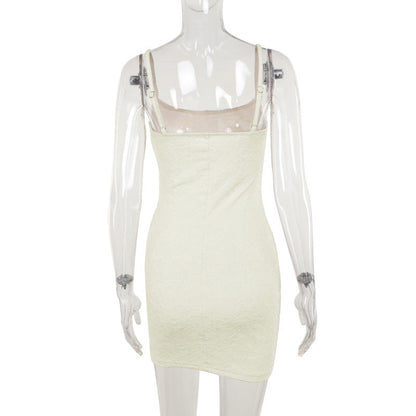 Scoop Neck Tie Shoulder Floral Lace Bodycon Mini Dress