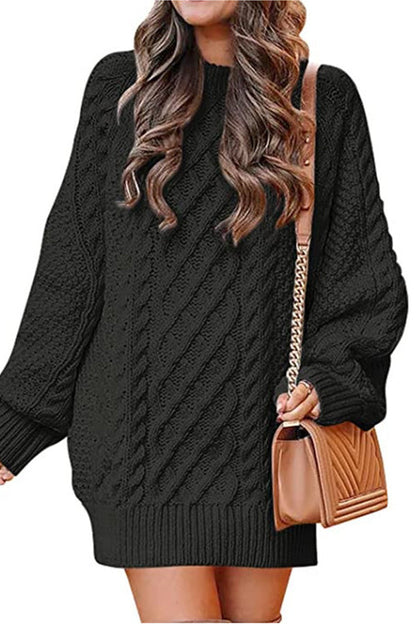 Long Sleeves Cable Knit Mini Sweater Dress