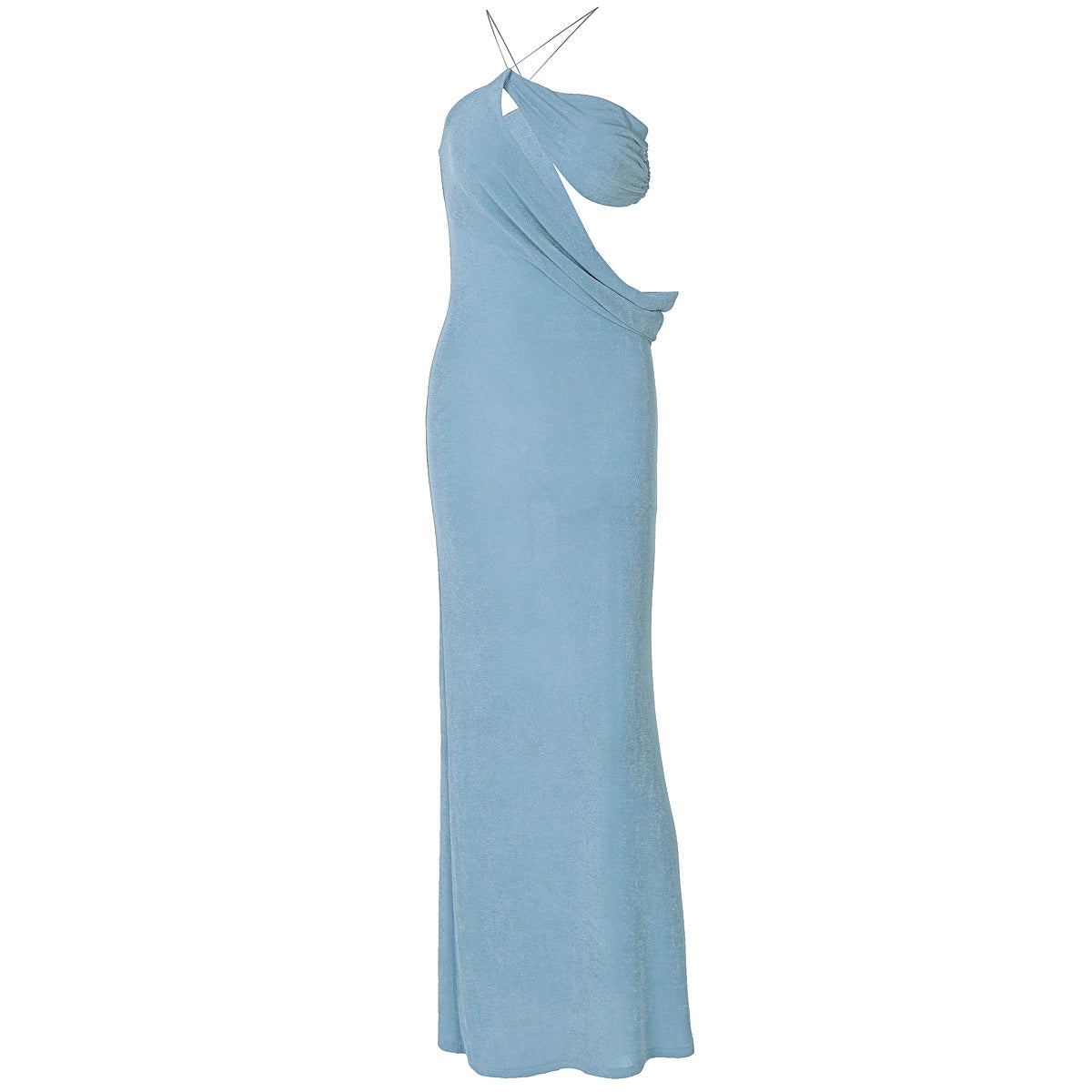 One Shoulder Diagonal Cutout Draped Sash Bodycon Maxi Dress