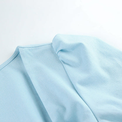 Sweetheart Neck Tie Front Smocked Puff Sleeve Linen Midi Dress
