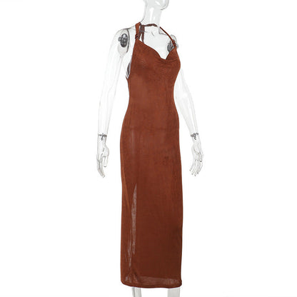 Halter Cowl Neck Backless Bodycon Column Maxi Dress