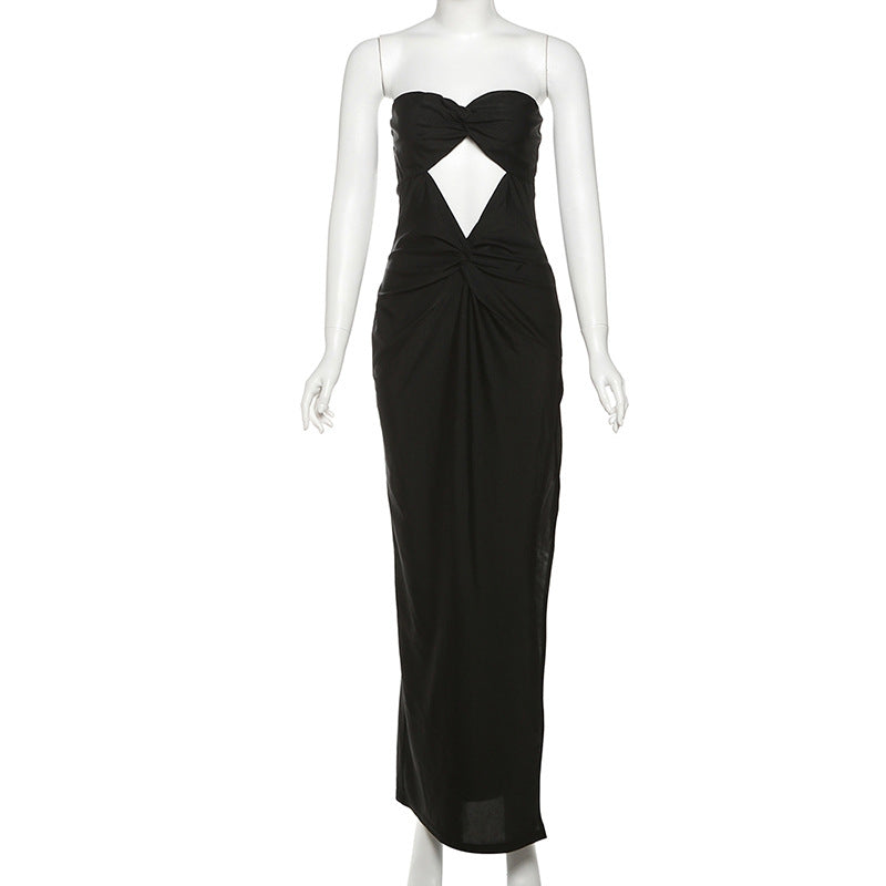 Sweetheart Spaghetti Strap Ruched Satin Column Maxi Dress