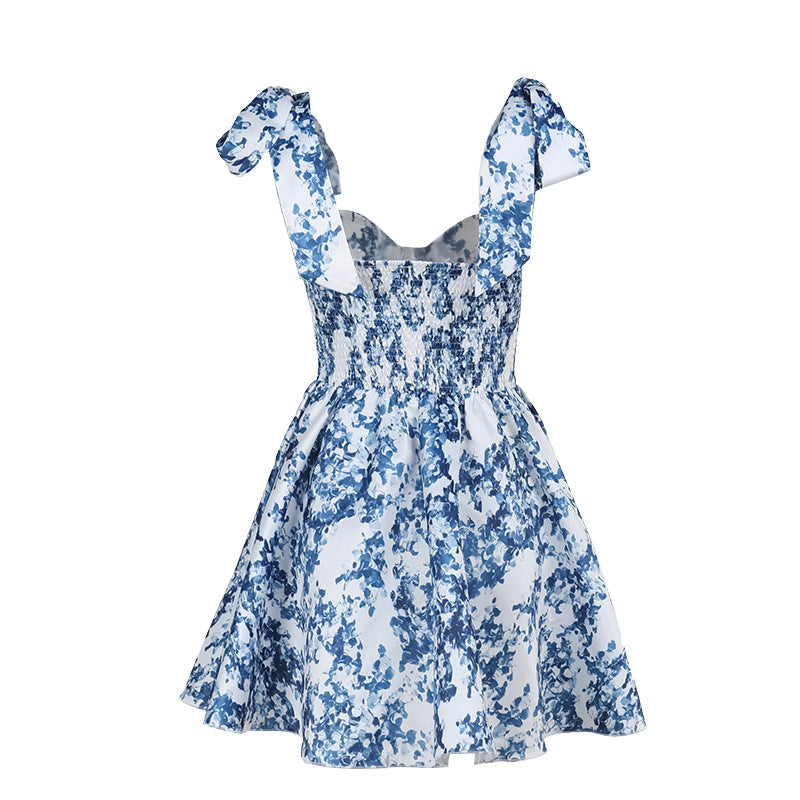 Sweetheart Bow Shoulder Floral Print Corset Mini Dress