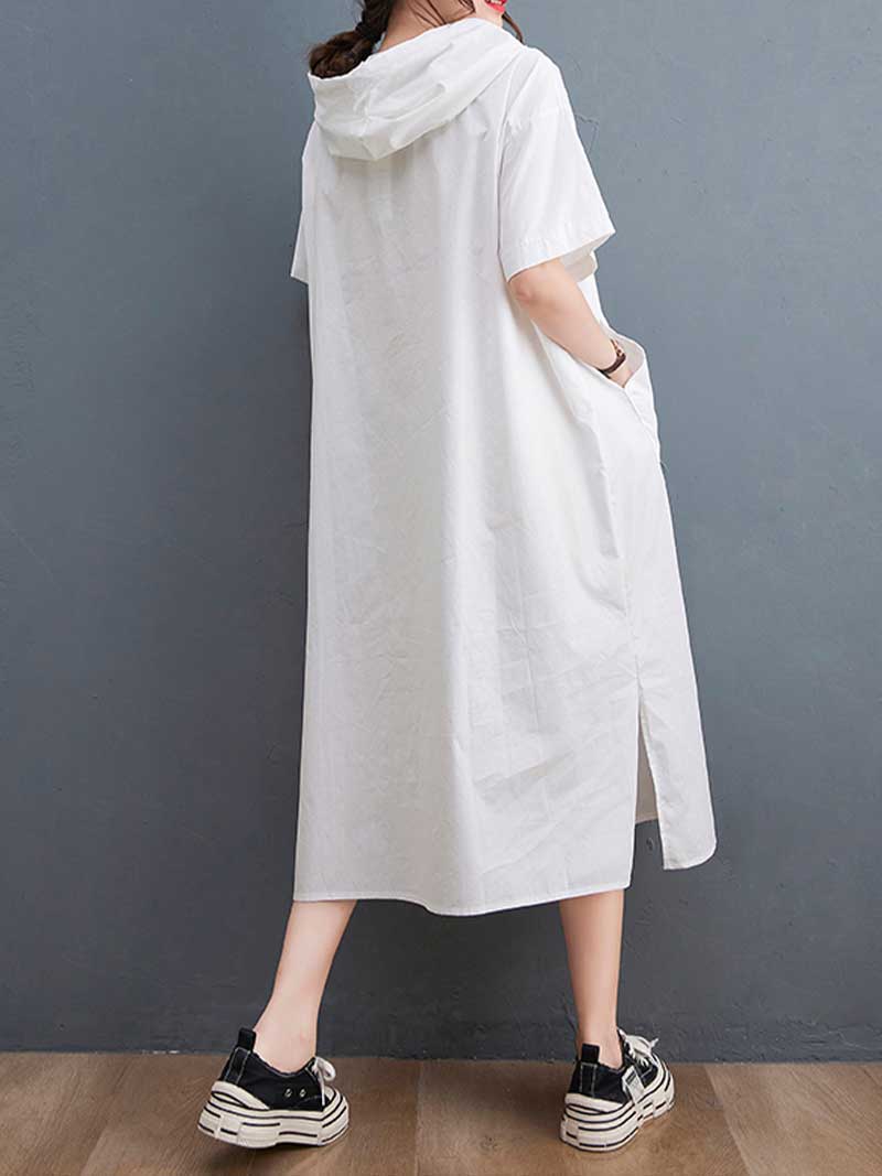Hooded Long Sleeve Kangaroo Pocket Midi Dress