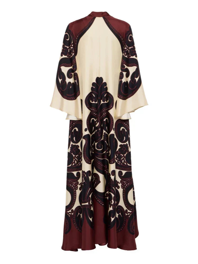 Botanical Print Spaghetti Strap Satin Slip Midi Dress