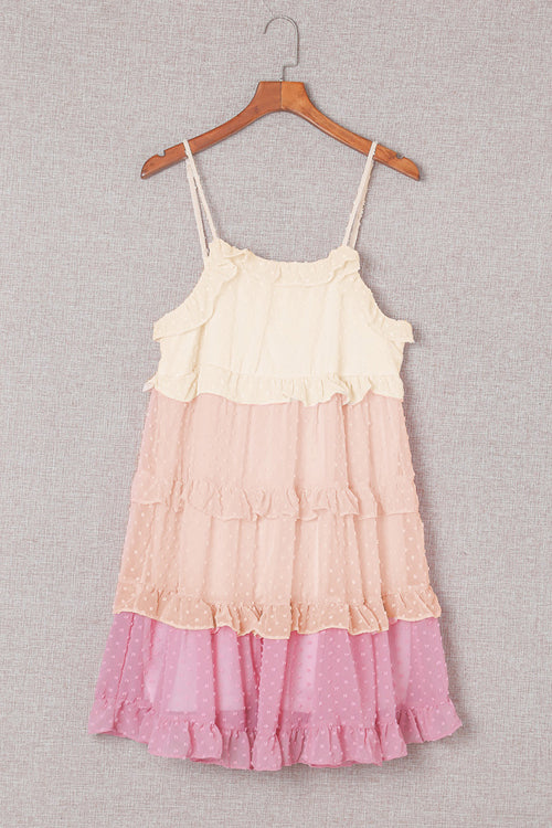 Spaghetti Strap Swiss Dot Tiered Ruffle Mini Dress