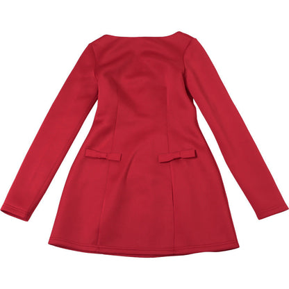 Boat Neck Long Sleeve Bow Detail A-Line Mini Dress