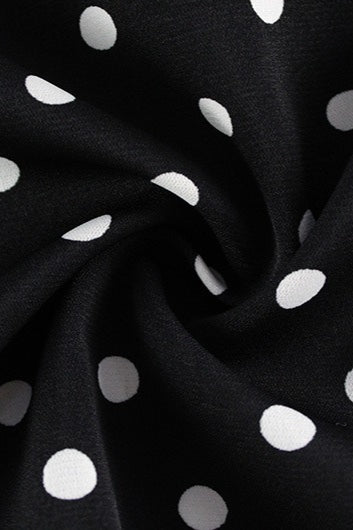 Black Polka Dot V-Neck Puff Sleeve Bodycon Maxi With Side Slit Dress