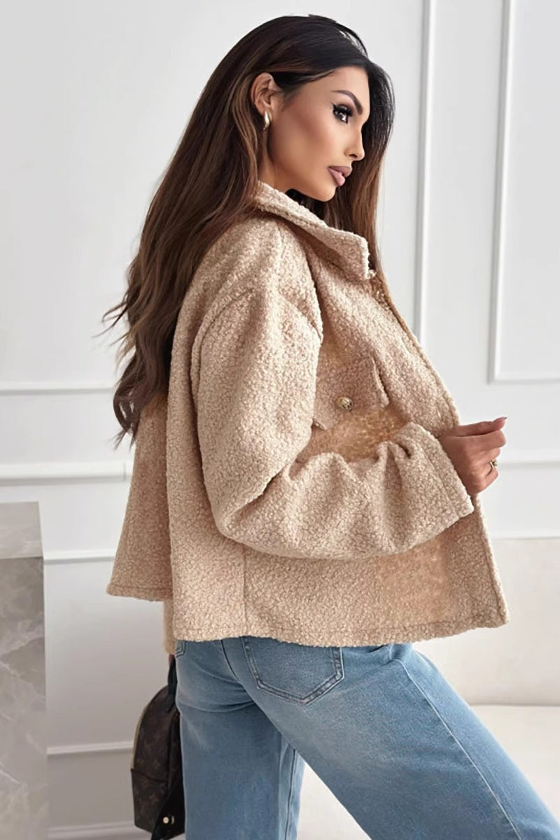 Lapel Button Sherpa Long Sleeve Coat
