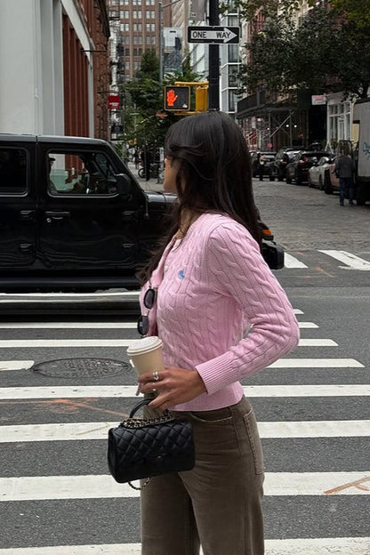 Horse Embroidered Long Sleeve Street Knit Cardigan