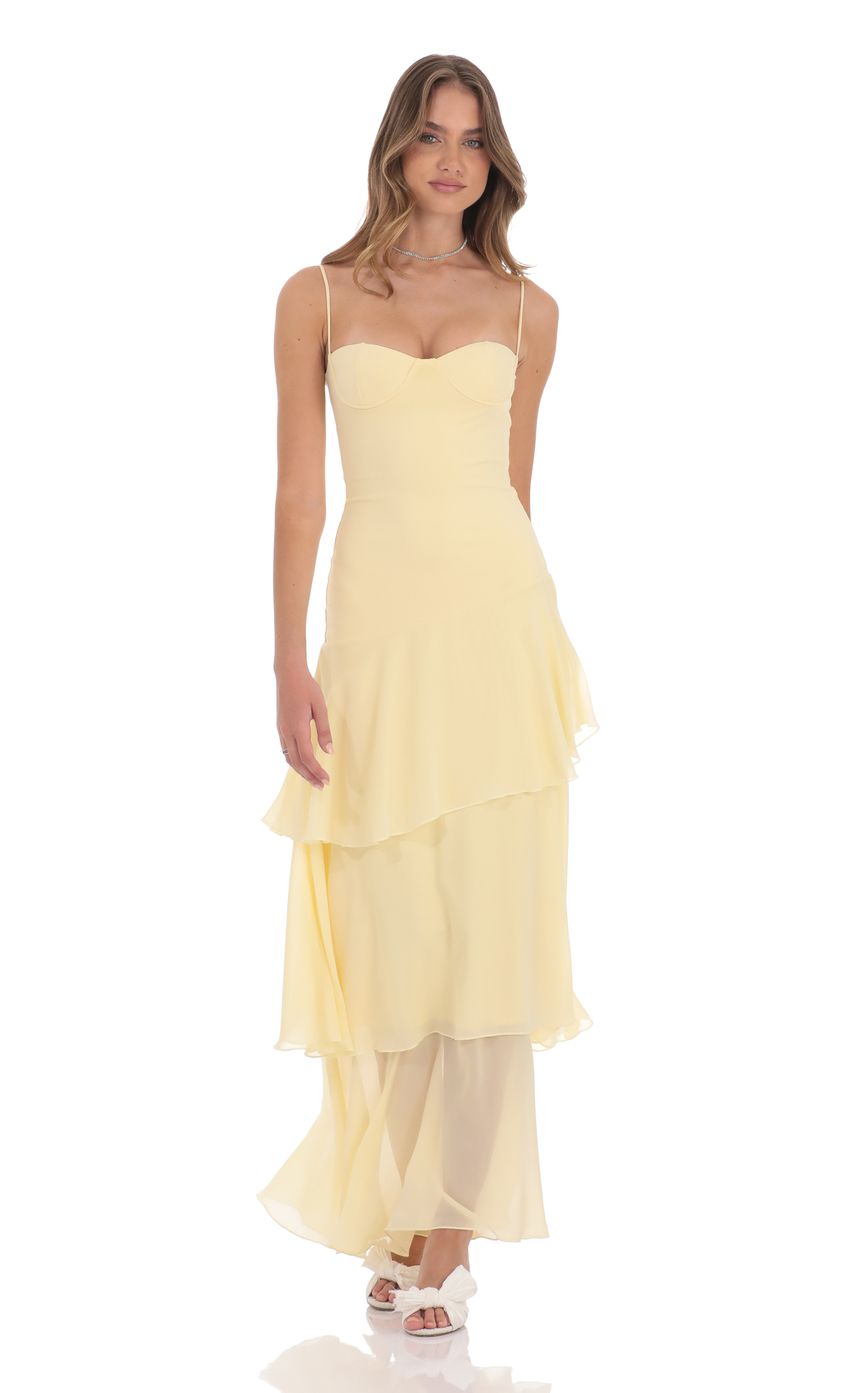Sweetheart Neck Spaghetti Strap Corset Bodice Tiered Ruffle Maxi Dress