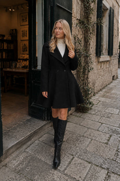 Waisted Dress Style Wool Blend Overcoat