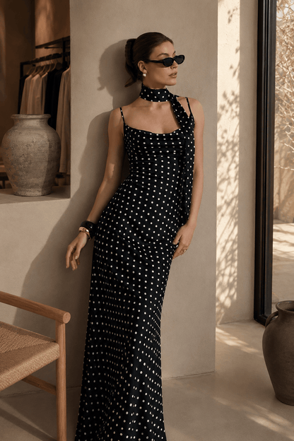 Spot Print Wrap Strap Mermaid Slip Dress