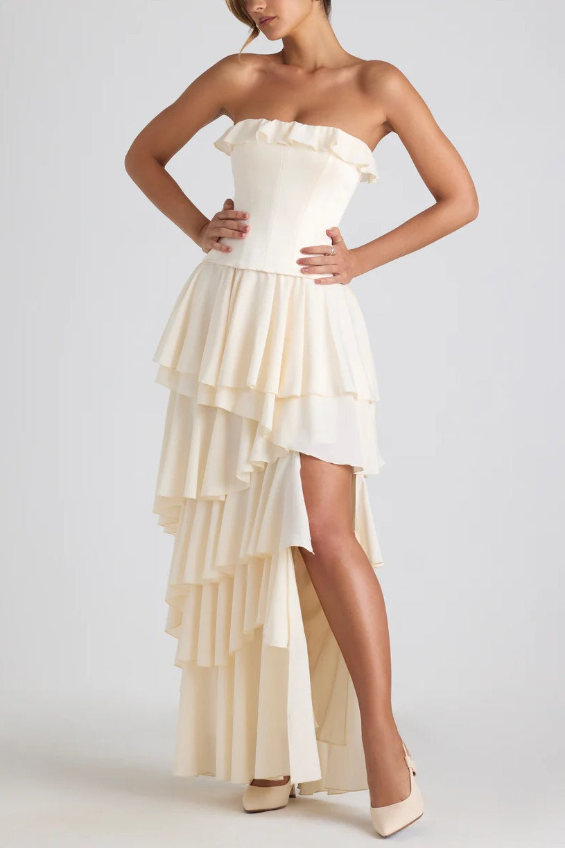Spliced Ruffled Sling Split Slim Maxi Boho Dress