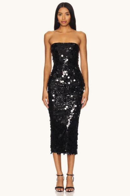 Sequin Strapless Bodycon Midi Dress