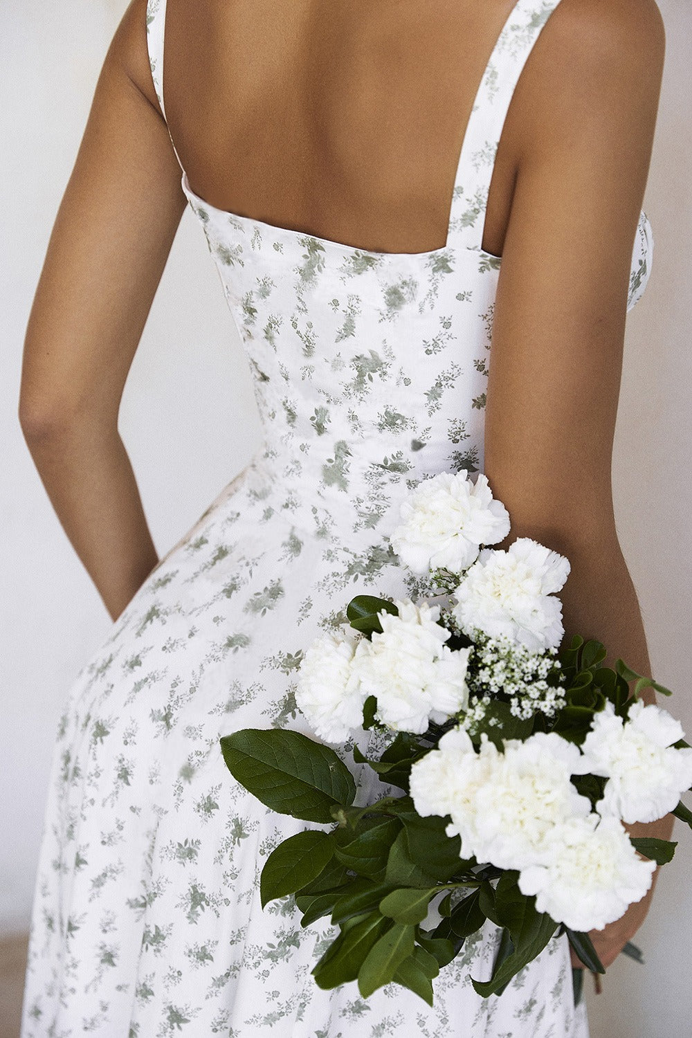 Floral Print Sweetheart Corset Bodice Wide Strap Fit and Flare Midi Dress