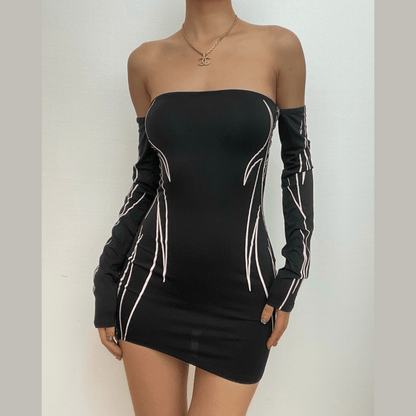 Strapless Drip Print Detached Sleeve Bodycon Mini Dress Set