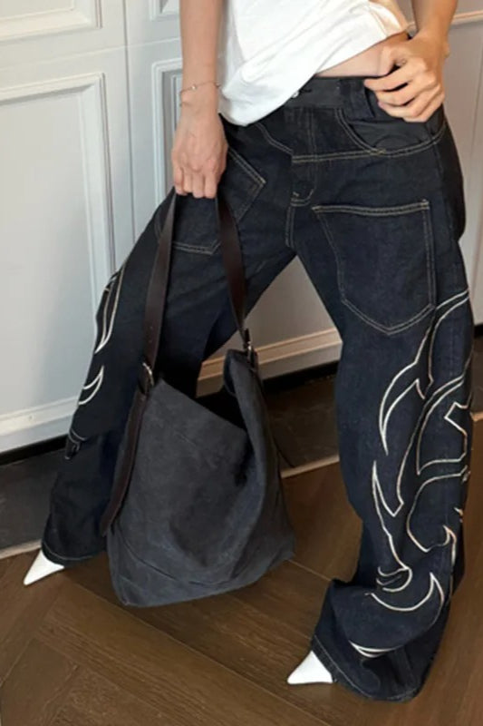 High Street Wide-Leg Printed Jeans