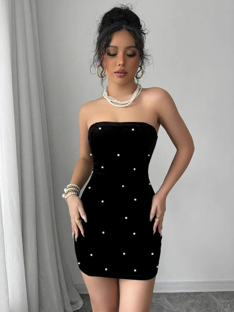 Pearl Velvet Party Evening Party Dress