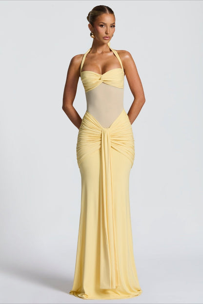 Tie Strap Mesh Maxi Party Dress