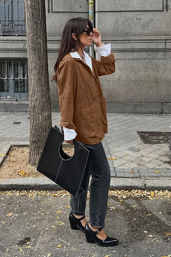 Russet Suede Notch Collar Coat