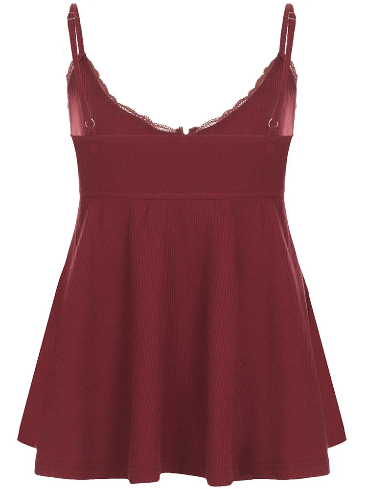 Vintage Solid Sweet Button Binding Waist Women Camisole Y2k Aesthetic Sleeveless V-Neck Ruched Lace Long Tops