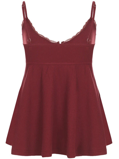 Vintage Solid Sweet Button Binding Waist Women Camisole Y2k Aesthetic Sleeveless V-Neck Ruched Lace Long Tops