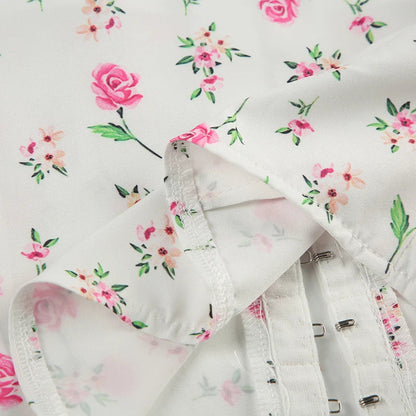 Floral Print Camisole Accordion Pleated Hook-front Tie Tank Top Summer Holiday Crop Top Y2K Aesthetic Square Neck Vest