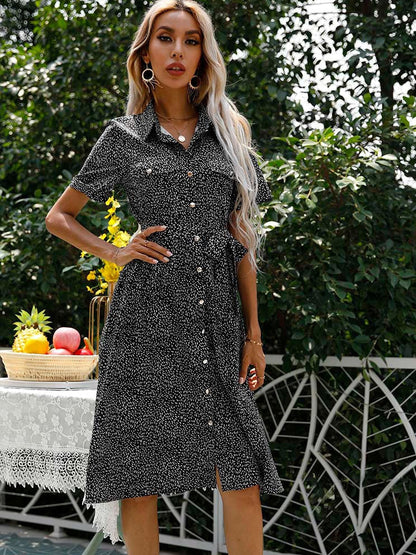 White spot pattern case solid color long dress