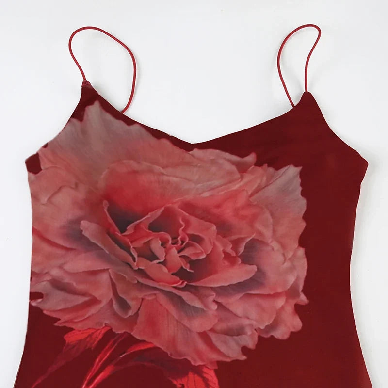 Women's Asymmetric Tulle Layered Mermaid Dress Spaghetti Straps Floral Print Bodycon Sexy Backless Elegant Long Dress