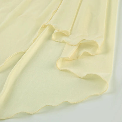 Irregular Hem Mid Skirts Summer Vacation Beach Club Mesh Skirt for Women Low Waist Solid Fashion Cyber Y2K Outfit 2025