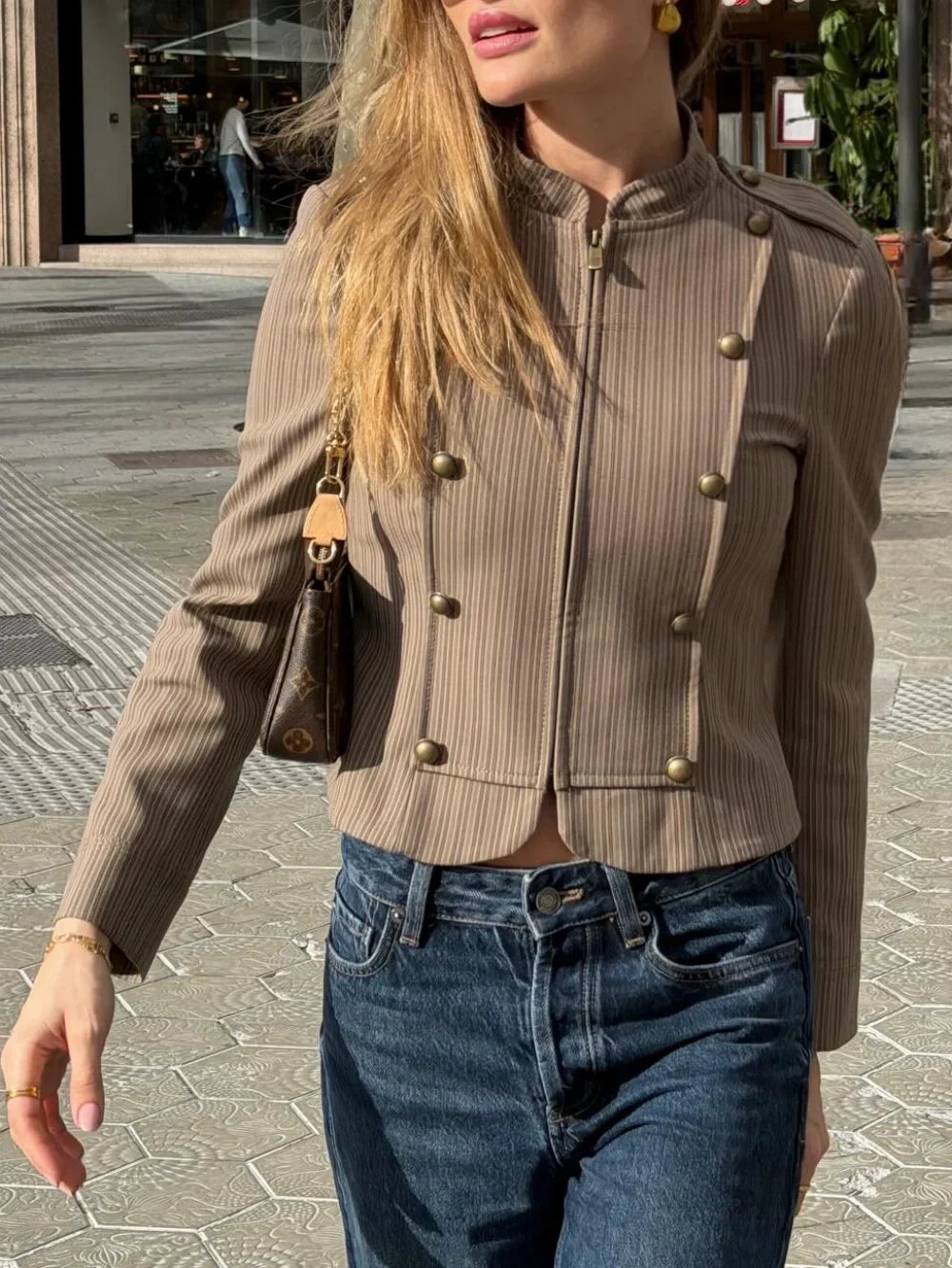 Women Spring Fashion Stripes Slim Blazer Commuting Long Sleeves Zipper Loose Short Jacket Female High Street Coat Mujer